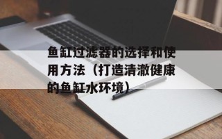 鱼缸过滤器的选择和使用方法（打造清澈健康的鱼缸水环境）